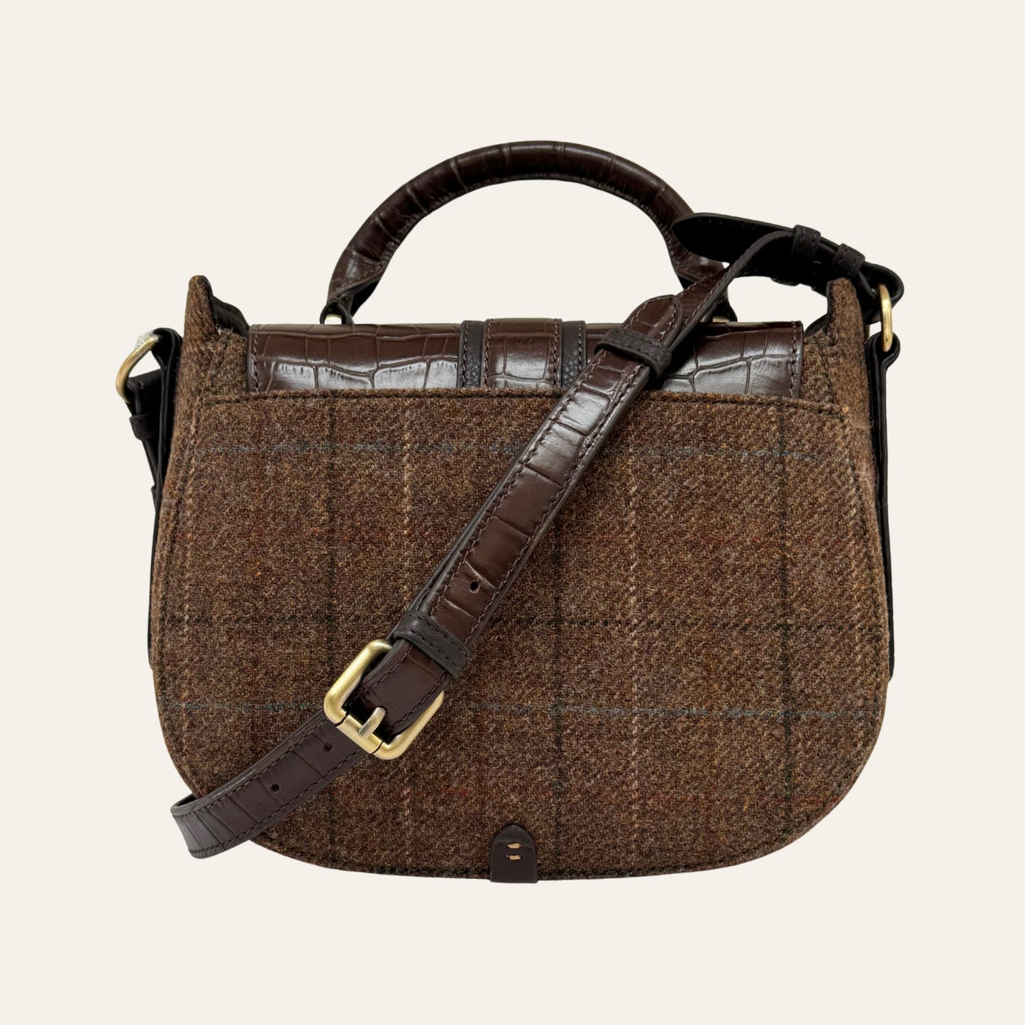 Belton Dark Tweed & Chocolate Brown Croc Leather Saddle Bag