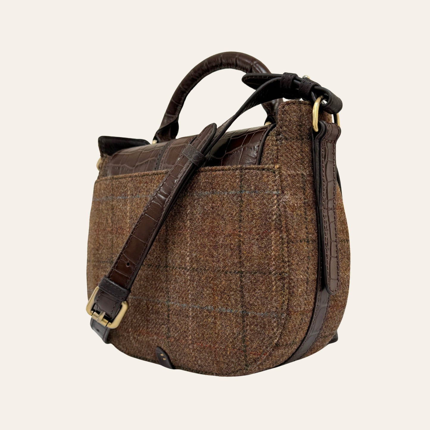 Belton Dark Tweed & Chocolate Brown Croc Leather Saddle Bag