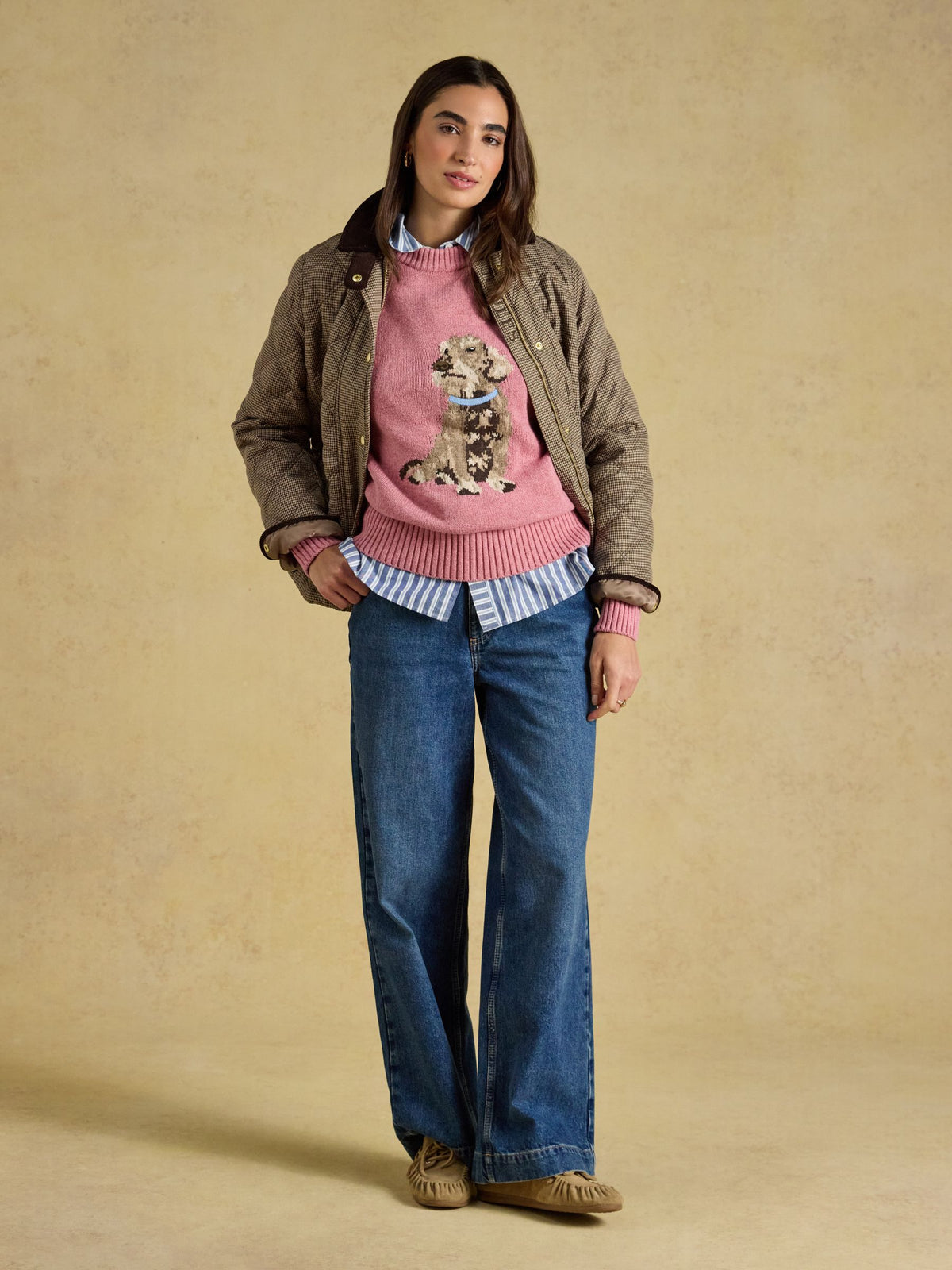 Dachshund Pink Cotton Blend Crew Neck Knitted Jumper