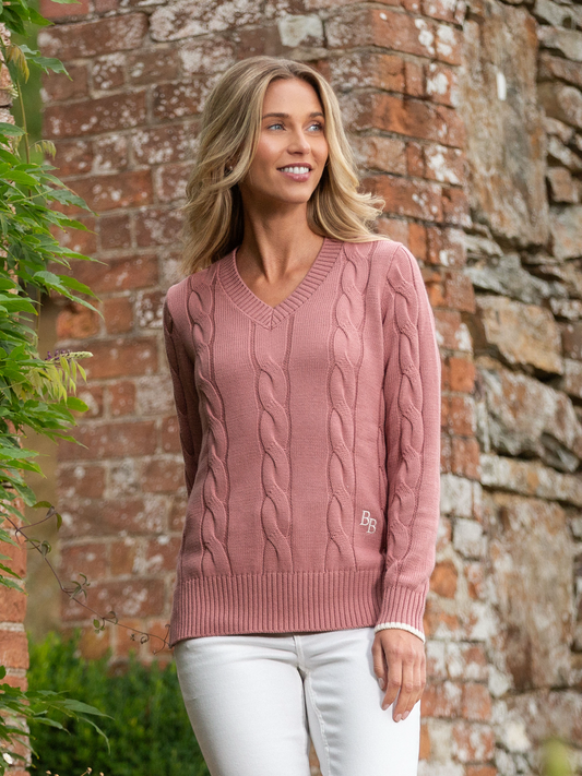 Collaton Cable Knitted Jumper Antique Pink