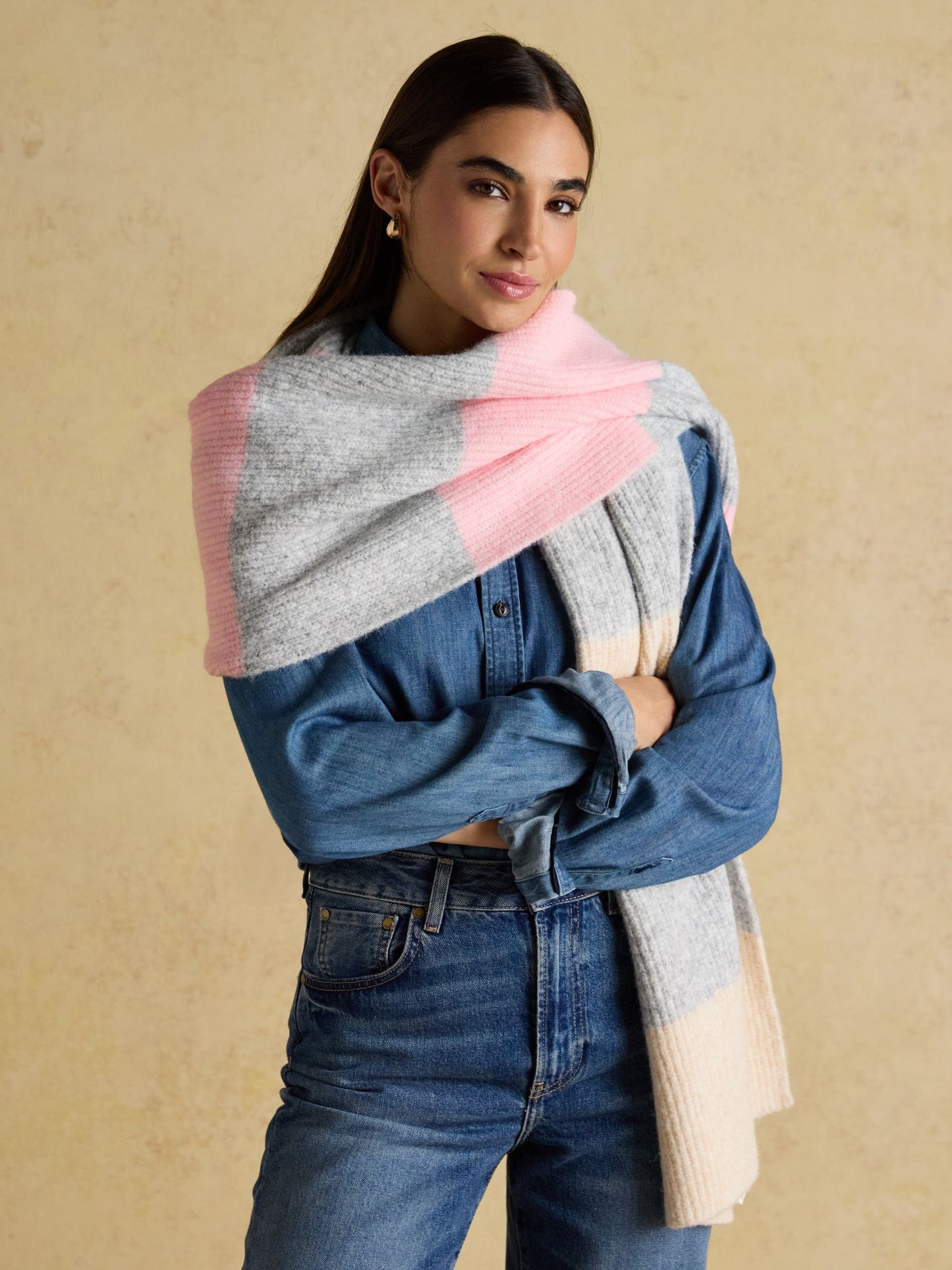 Popley Pink & Grey Stripe Scarf