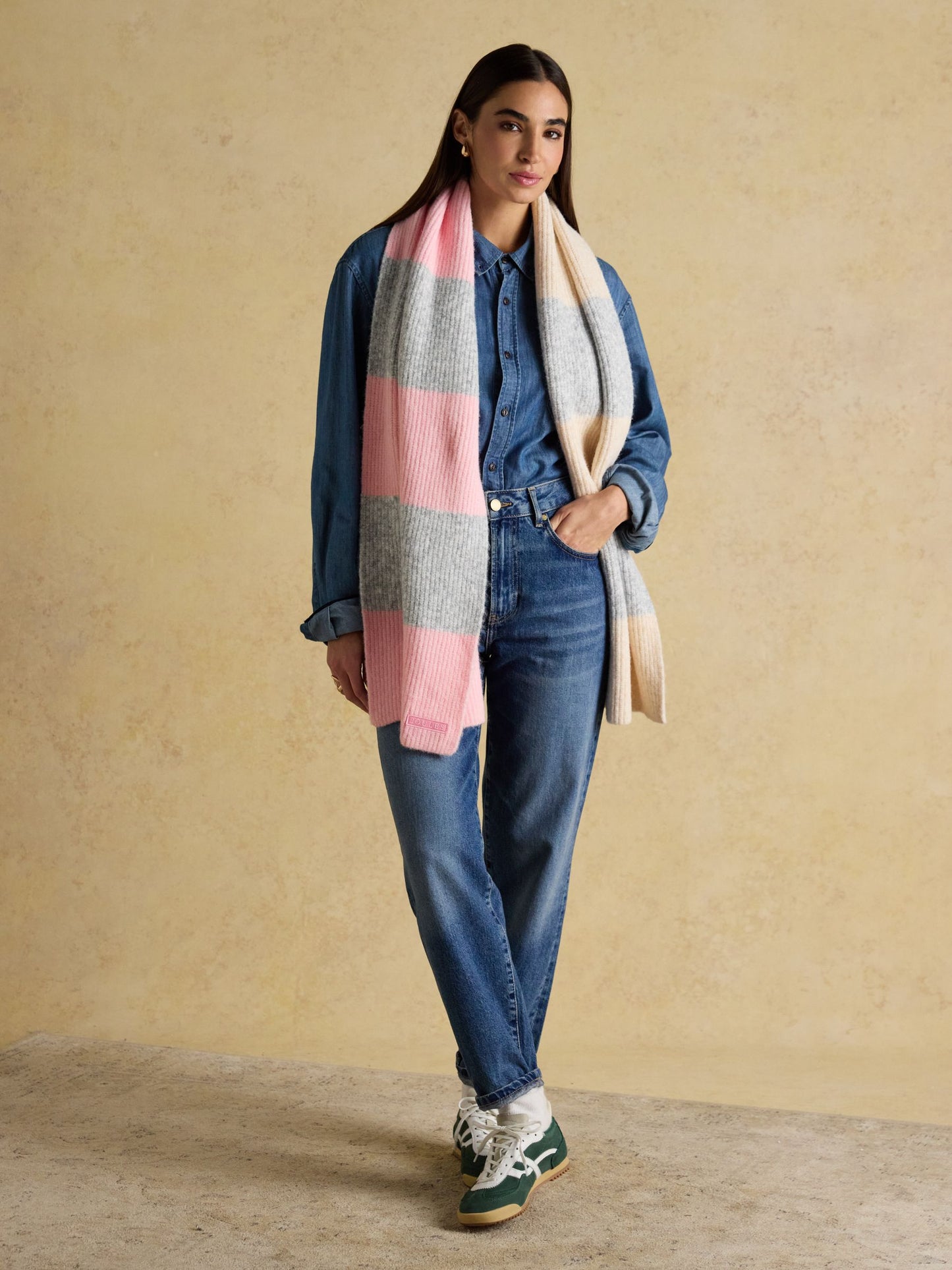 Popley Pink & Grey Stripe Scarf