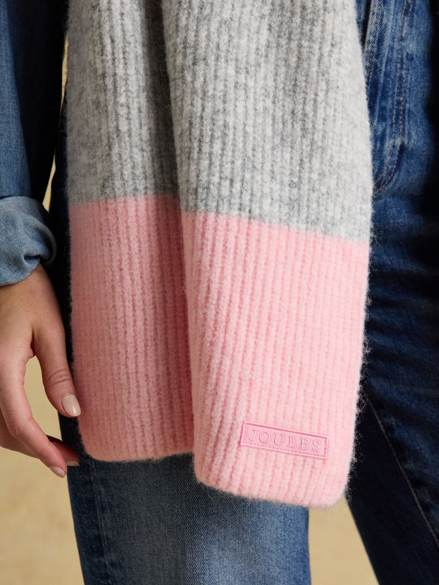 Popley Pink & Grey Stripe Scarf