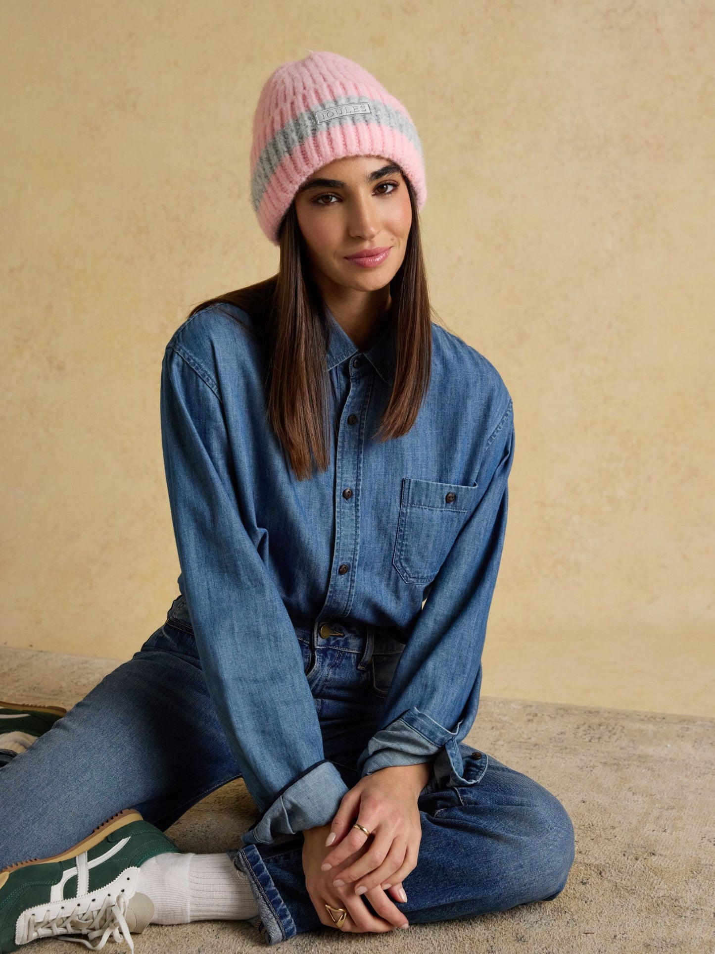 Popley Pink Grey Stripe Beanie