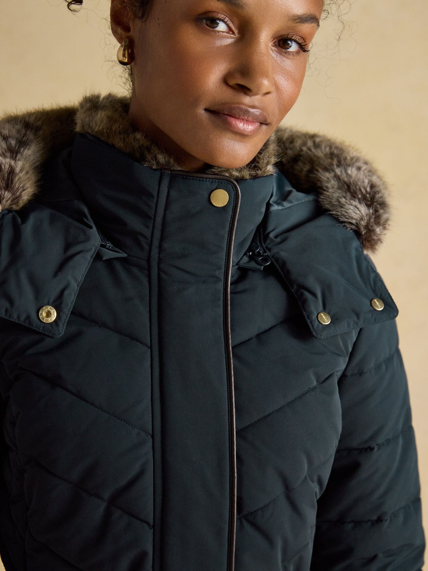 Aspen Navy Showerproof Longline Padded Coat with Faux Fur Hood