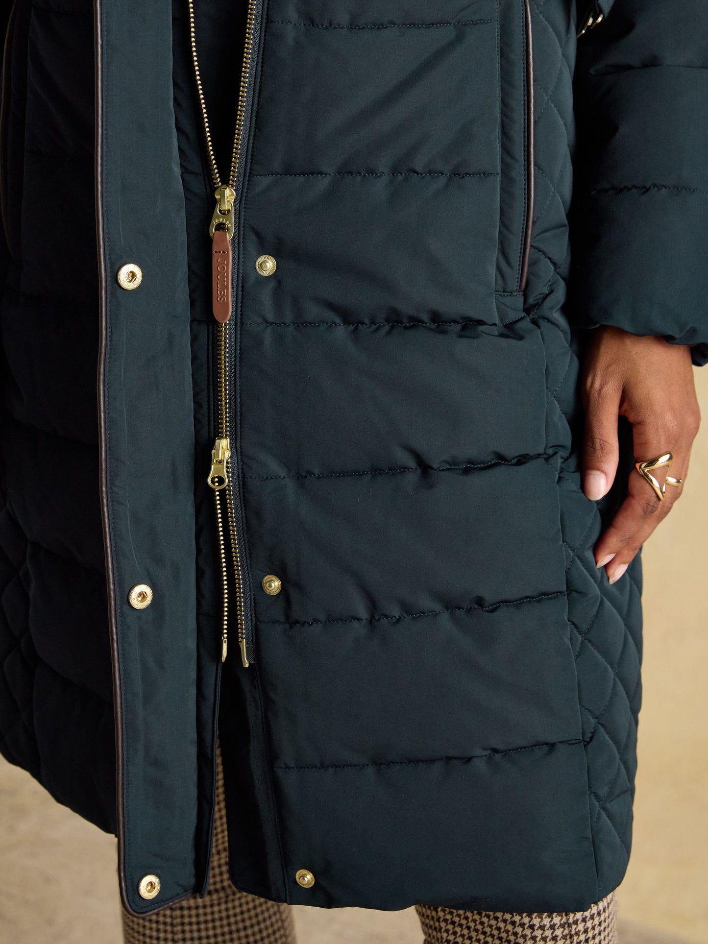 Aspen Navy Showerproof Longline Padded Coat with Faux Fur Hood