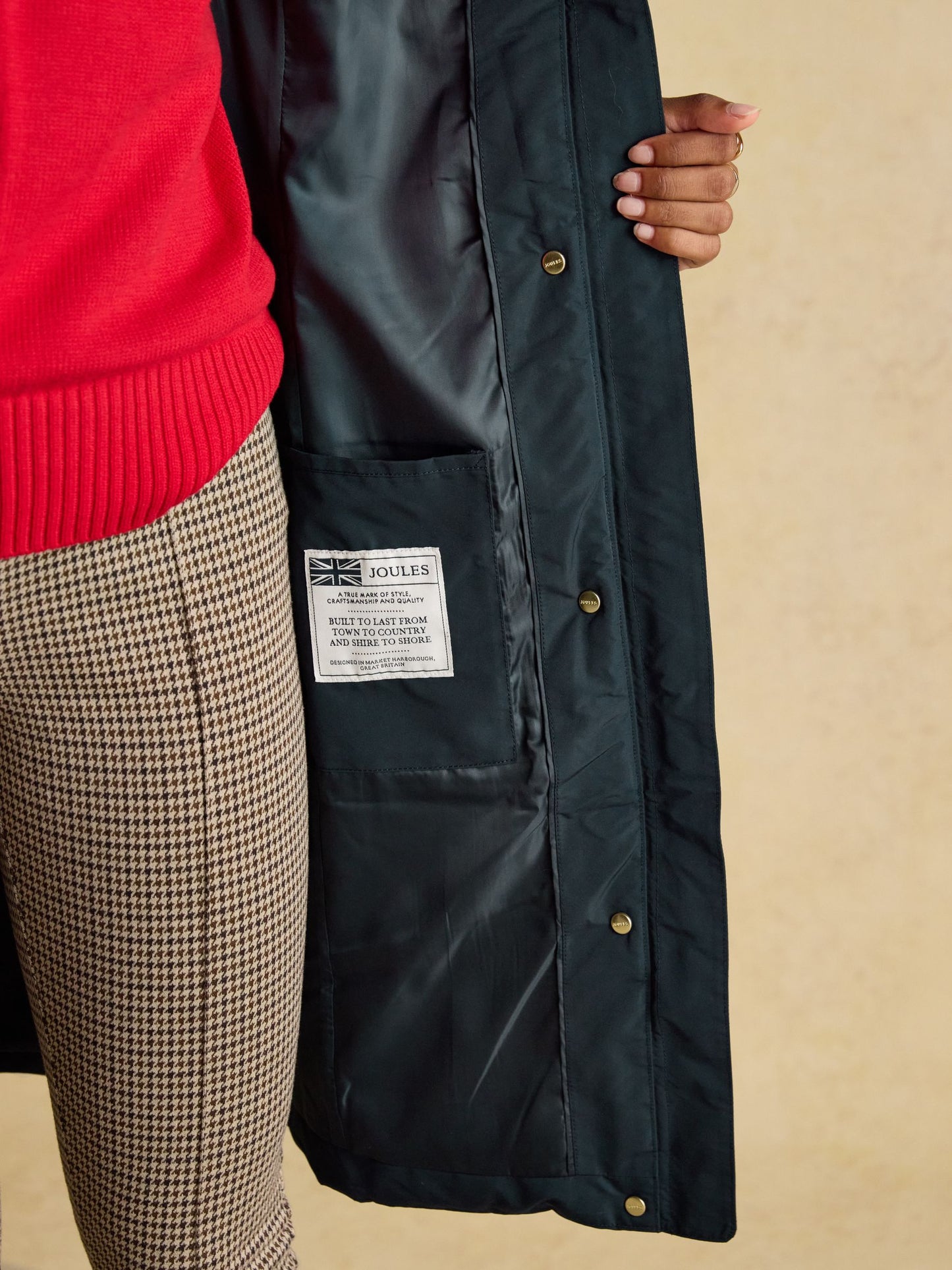 Aspen Navy Showerproof Longline Padded Coat with Faux Fur Hood