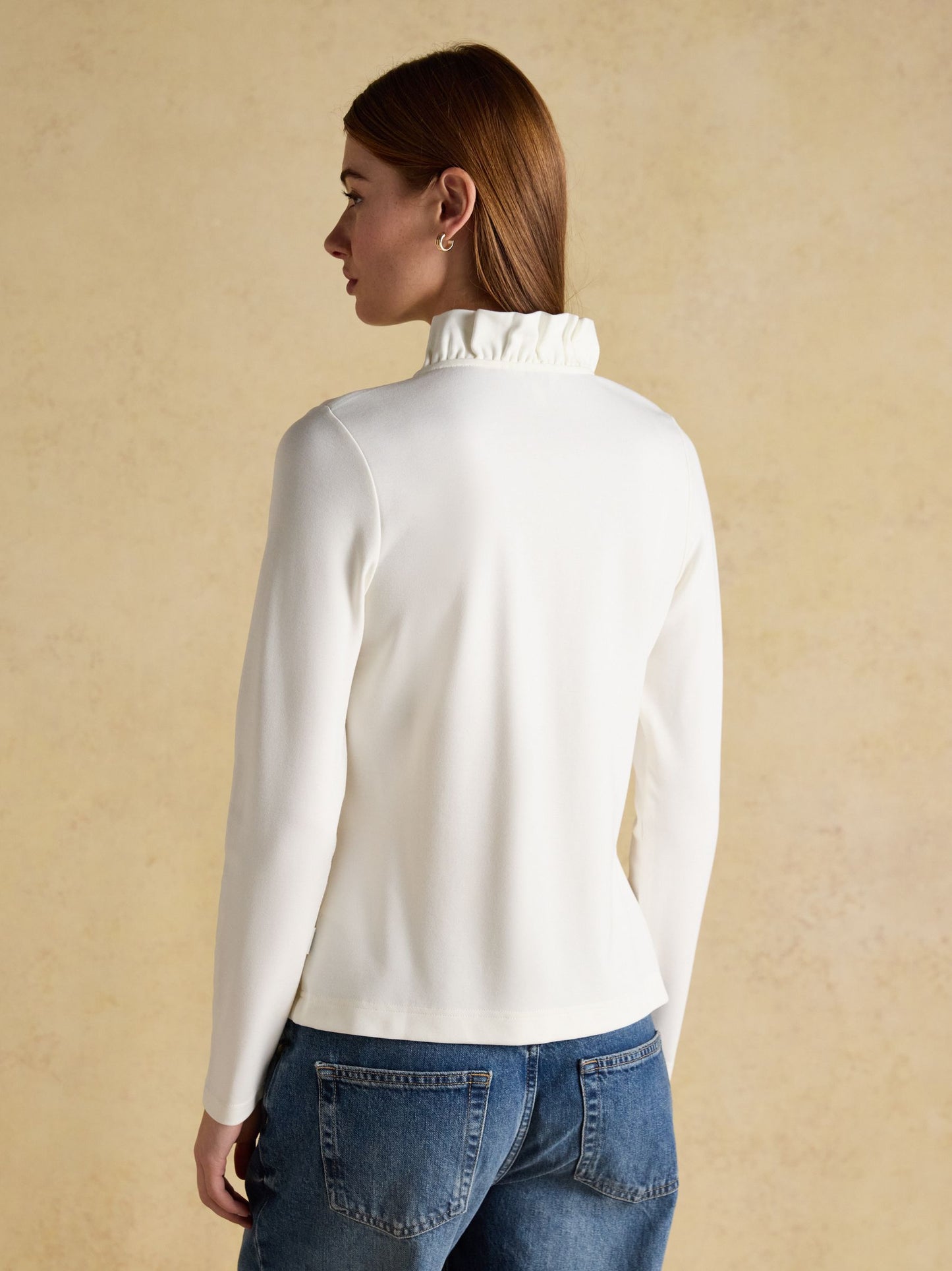 Heidi Cream Frill Neck Jersey Fitted Top