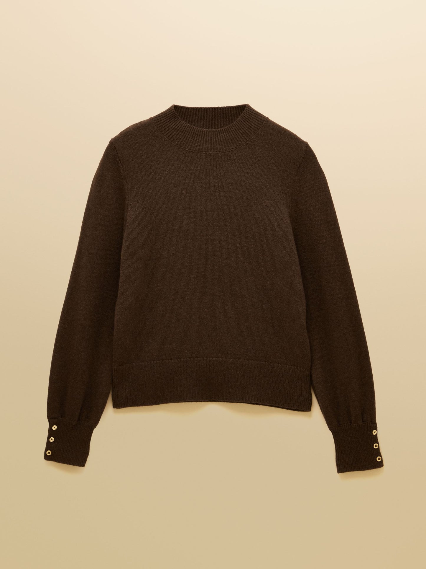 Enid Chocolate Brown Cotton-Rich High Neck Jumper