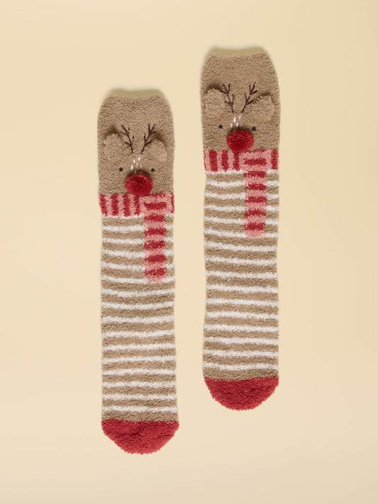 Women's Fluffy Brown Stripe Socks (size 4-8)