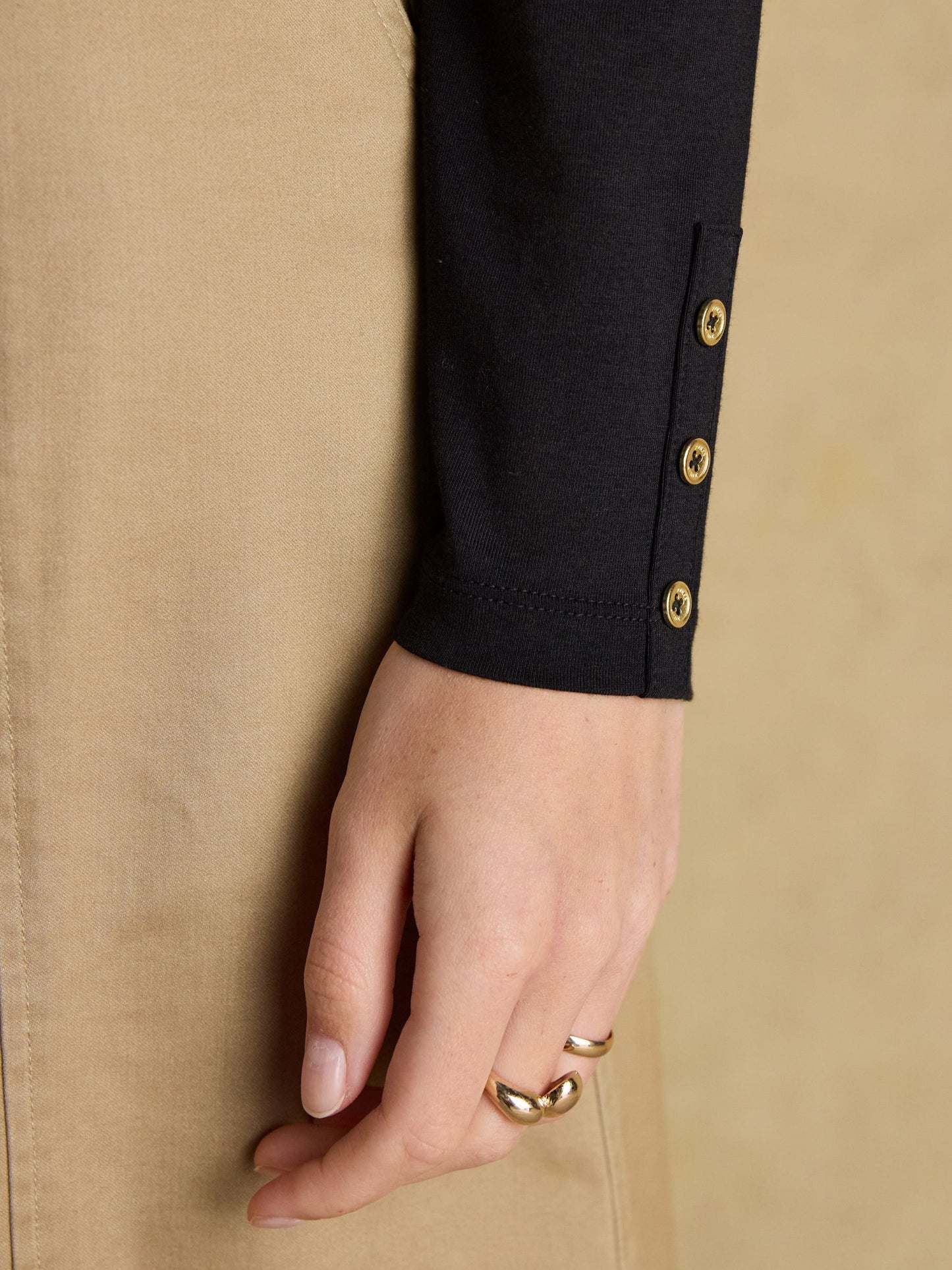 Amy Black Long Sleeve High Frill Neck Jersey Top