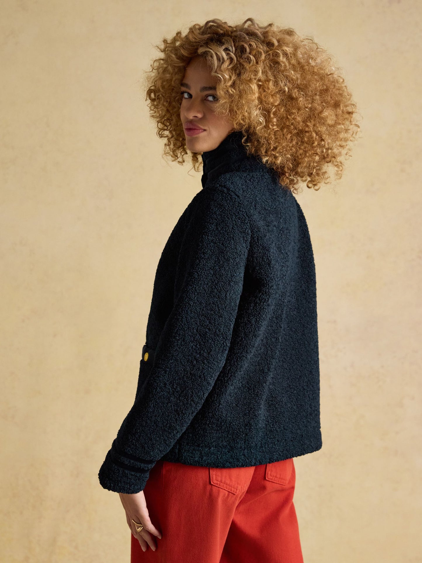 Fleur Navy Blue Fleece Jacket