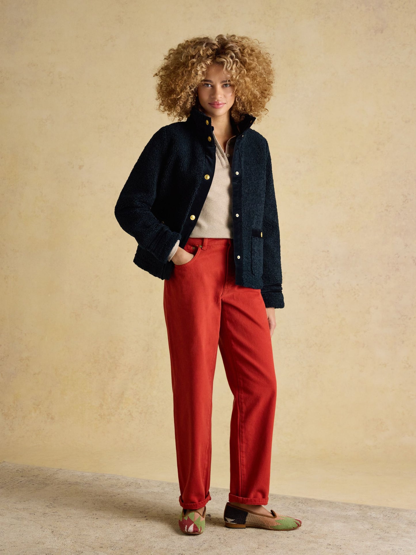 Fleur Navy Blue Fleece Jacket