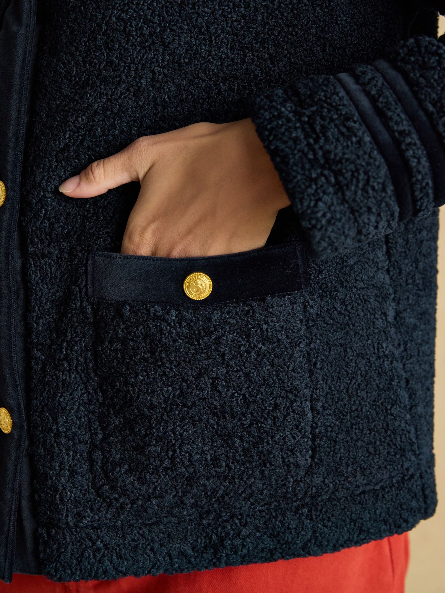 Fleur Navy Blue Fleece Jacket