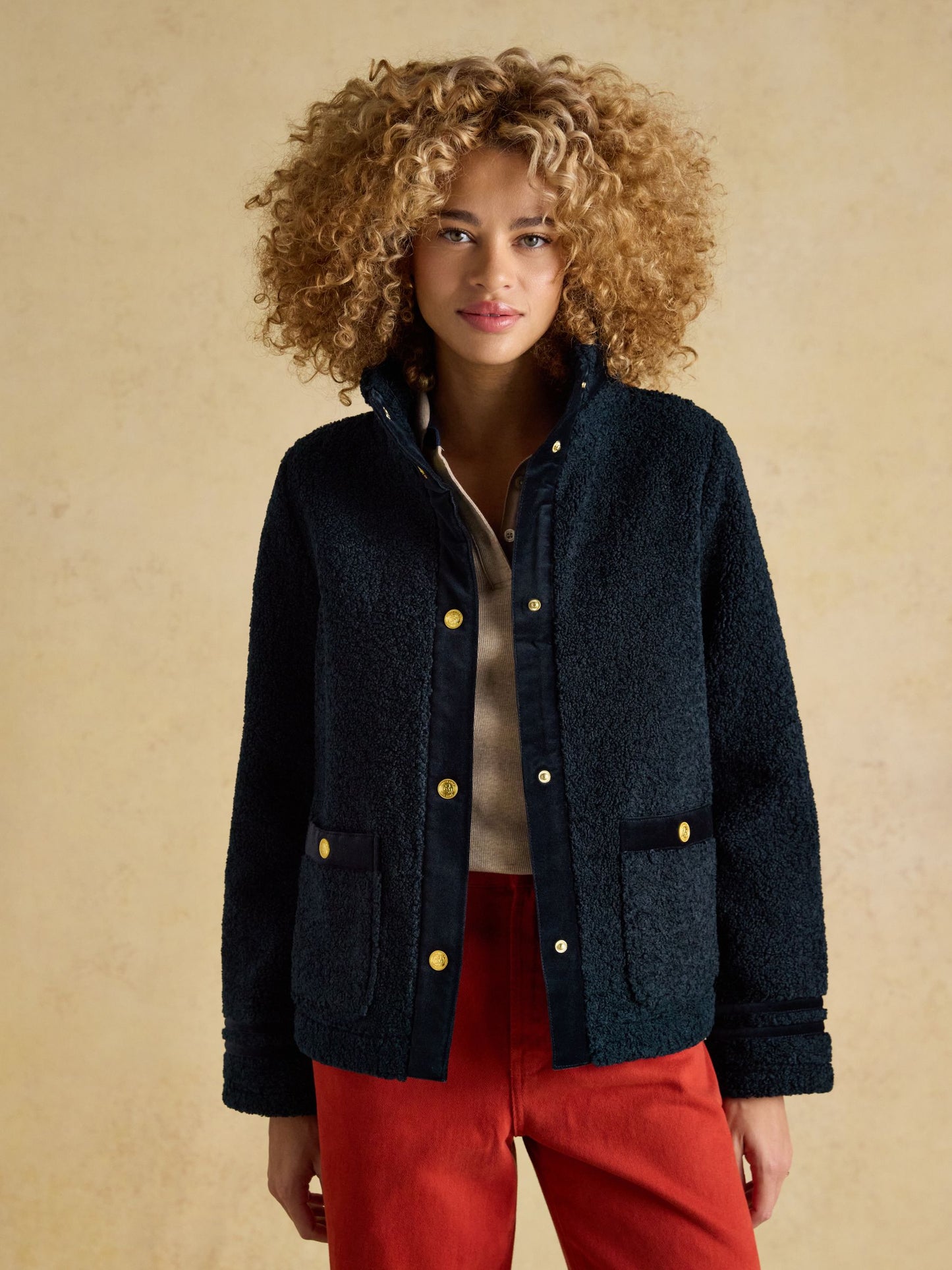 Fleur Navy Blue Fleece Jacket