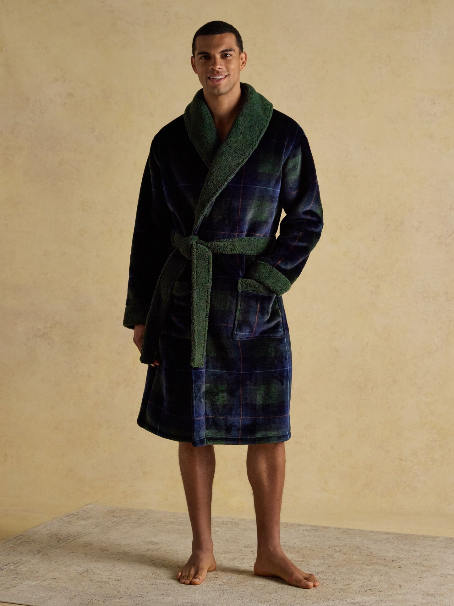 Montague Green/Navy Fleece Dressing Gown