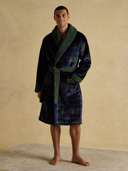Montague Green/Navy Fleece Dressing Gown