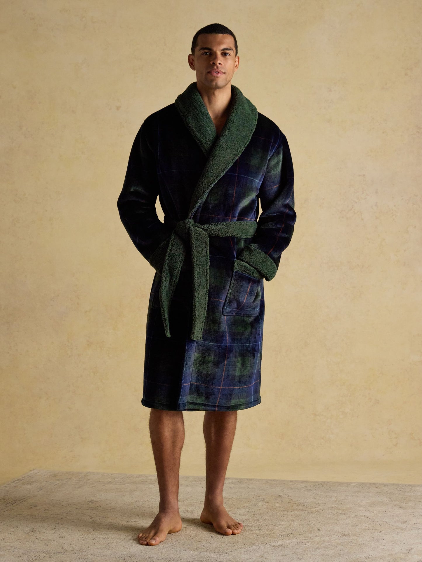 Montague Green/Navy Fleece Dressing Gown