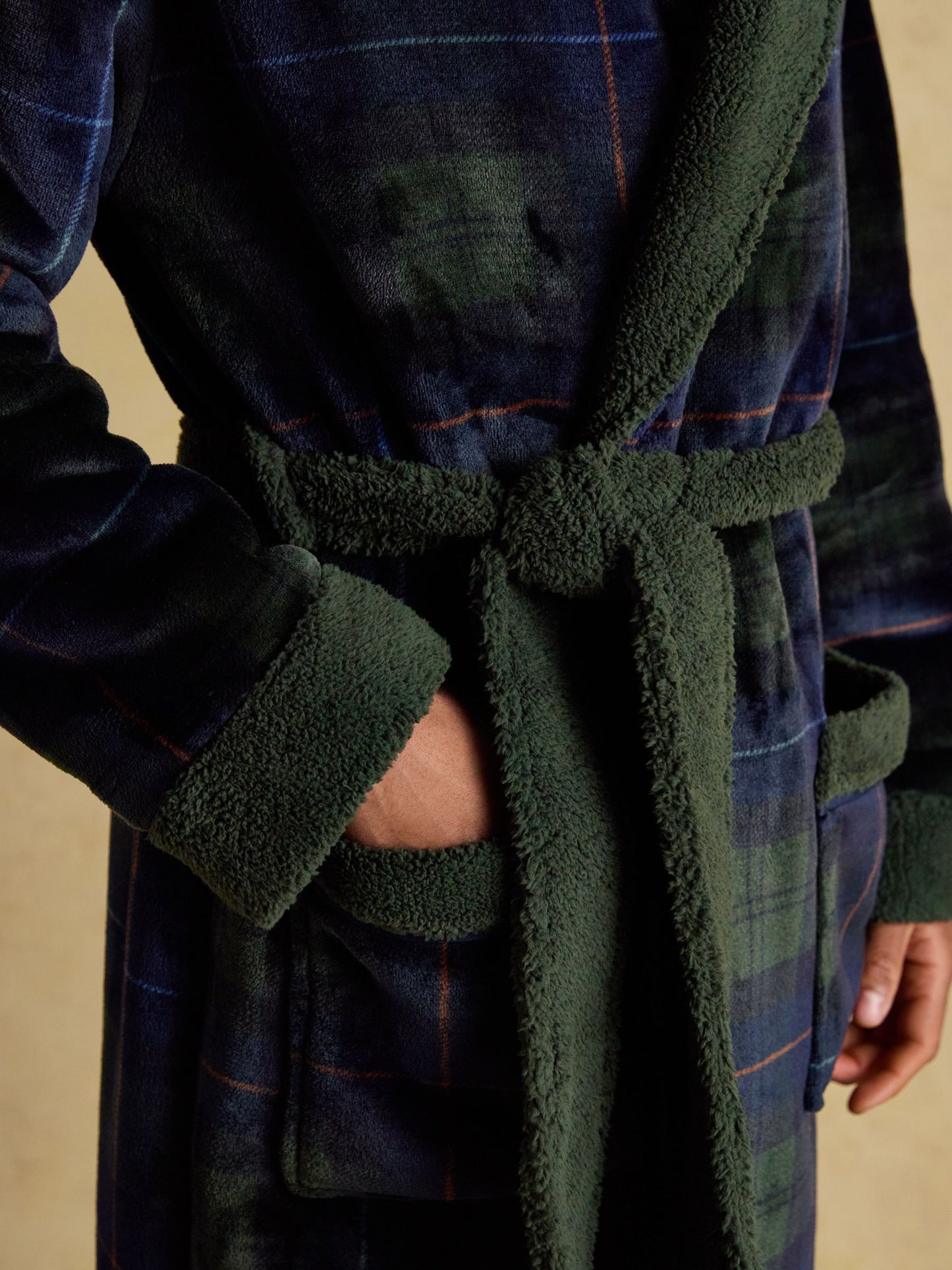 Montague Green/Navy Fleece Dressing Gown