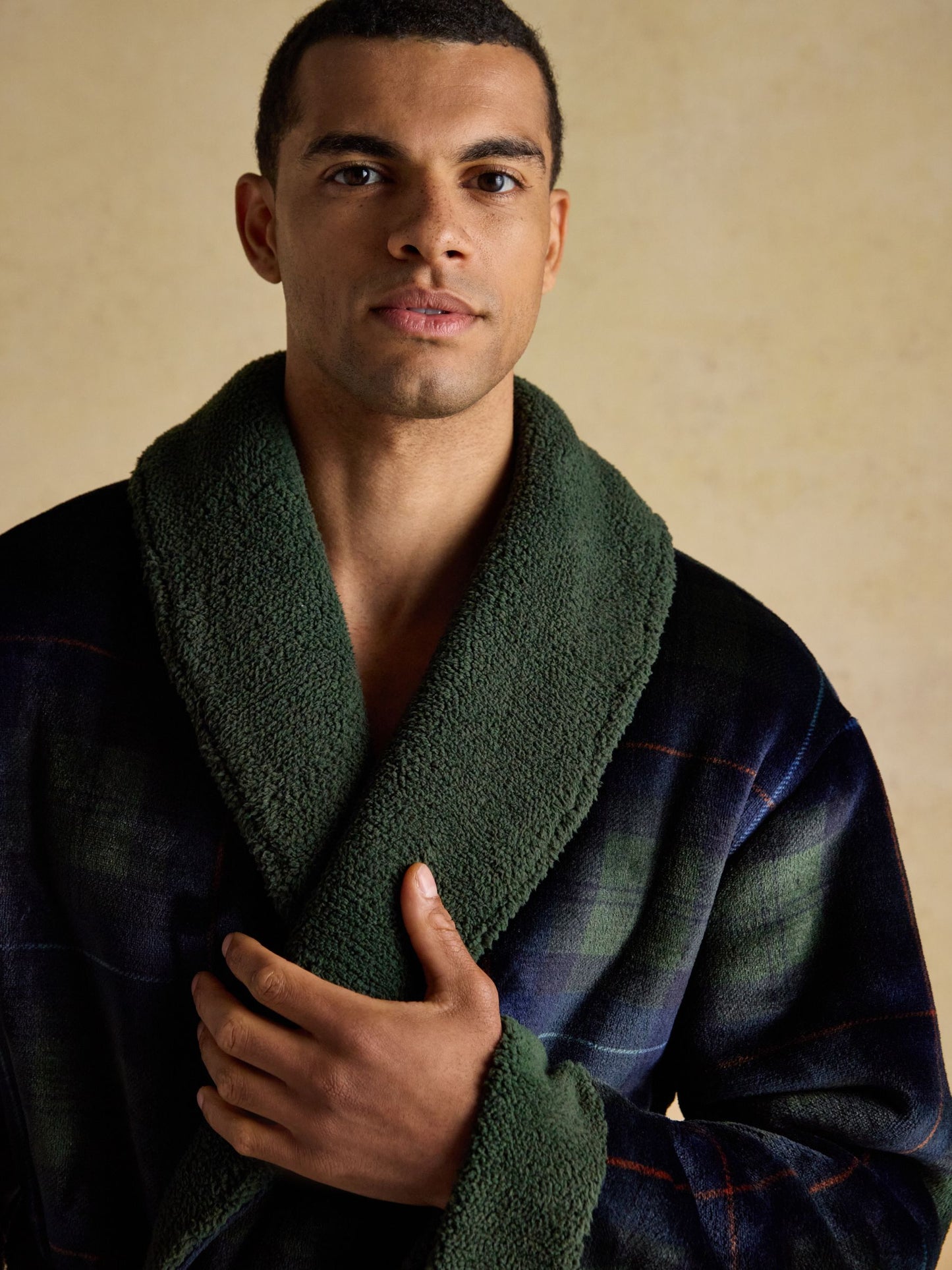 Montague Green/Navy Fleece Dressing Gown
