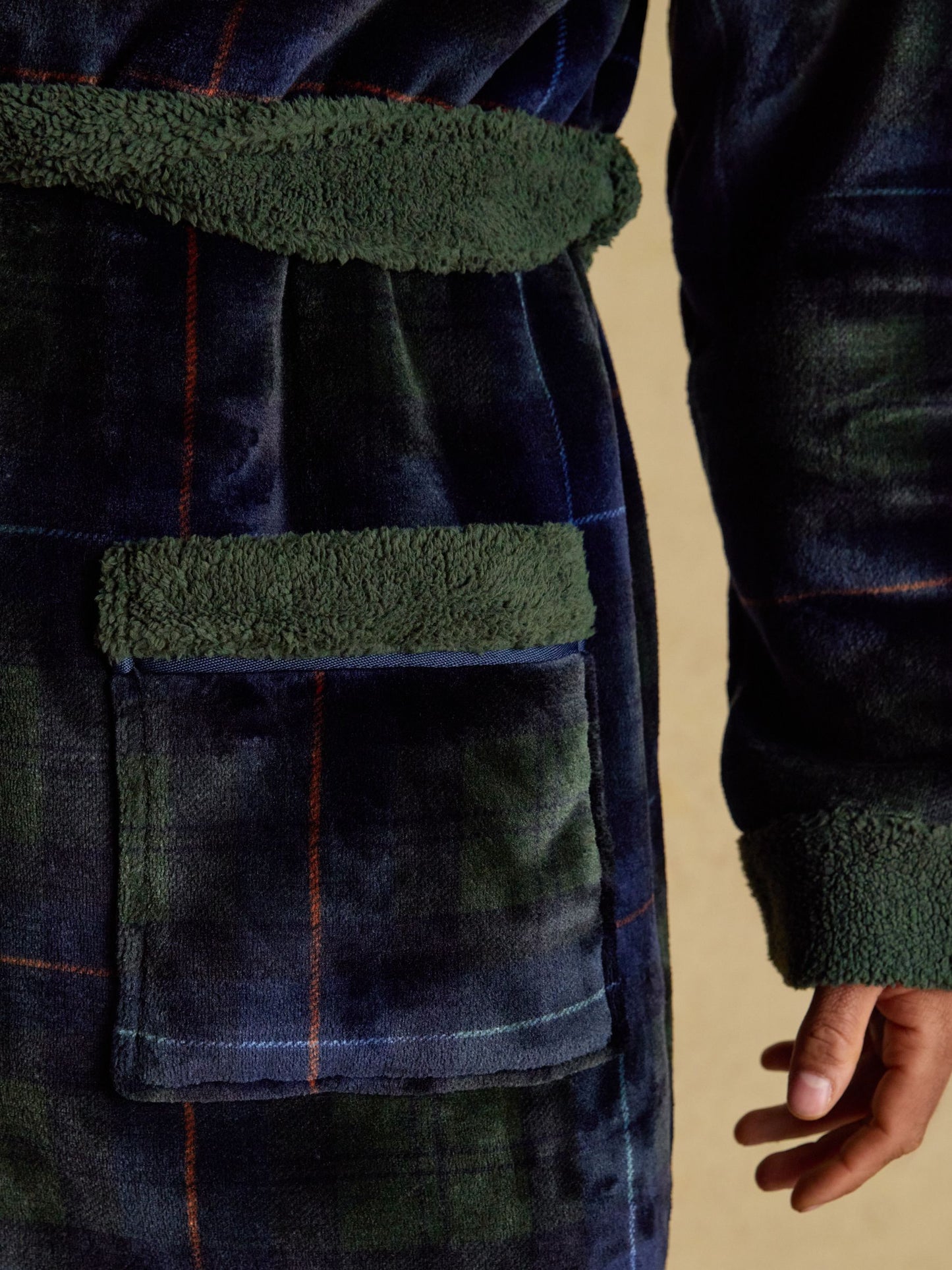 Montague Green/Navy Fleece Dressing Gown