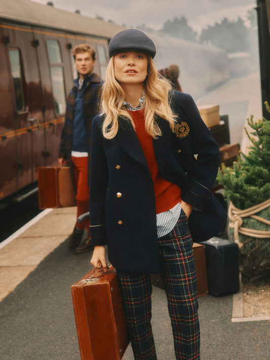 Belchamp Navy Wool Blend Peacoat with Beaded Badge