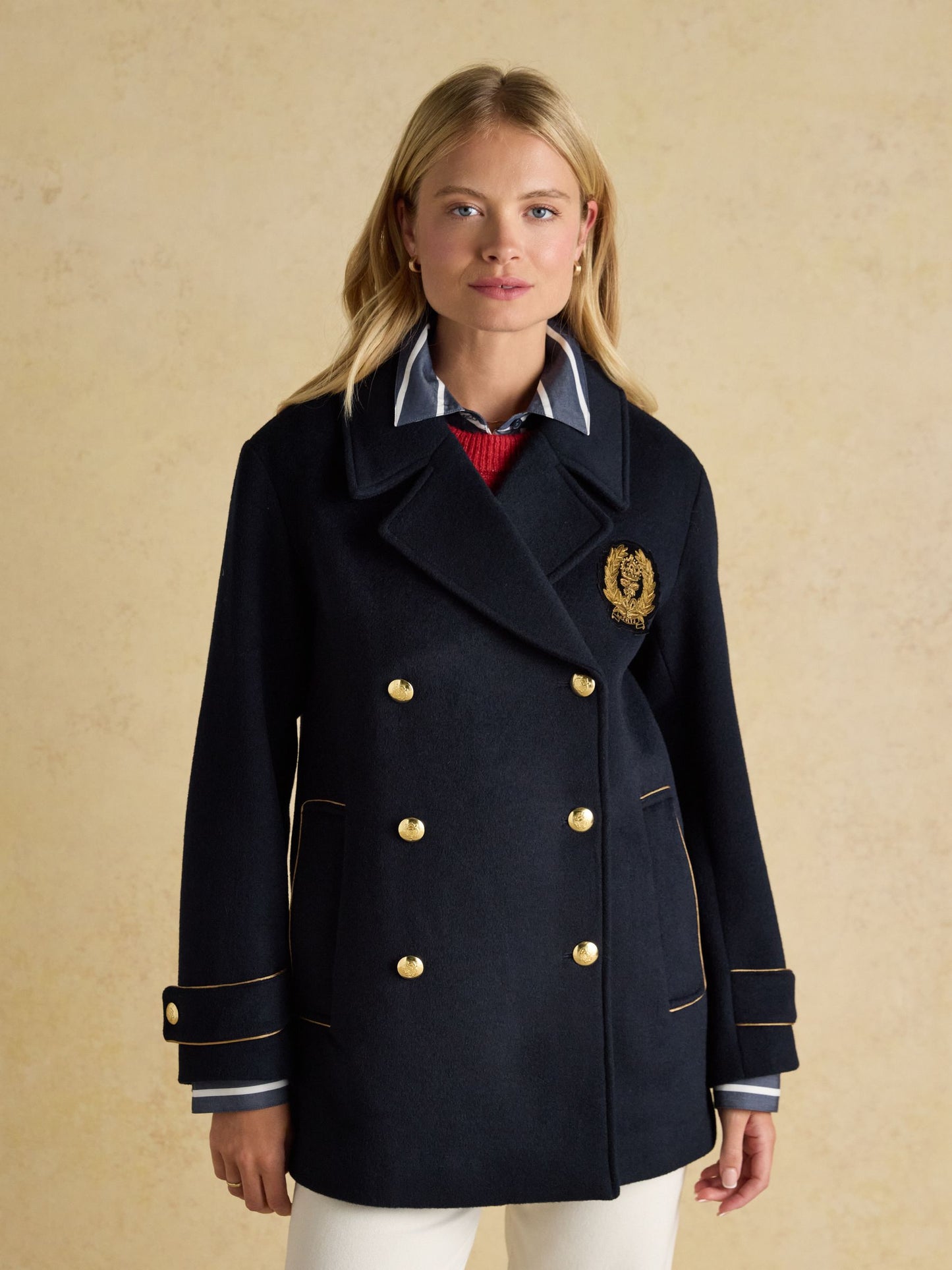 Belchamp Navy Wool Blend Peacoat with Beaded Badge