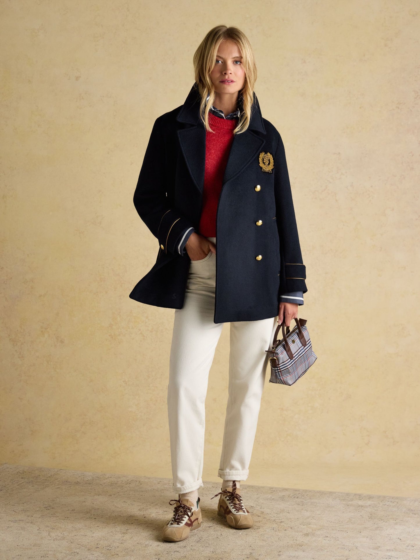 Belchamp Navy Wool Blend Peacoat with Beaded Badge