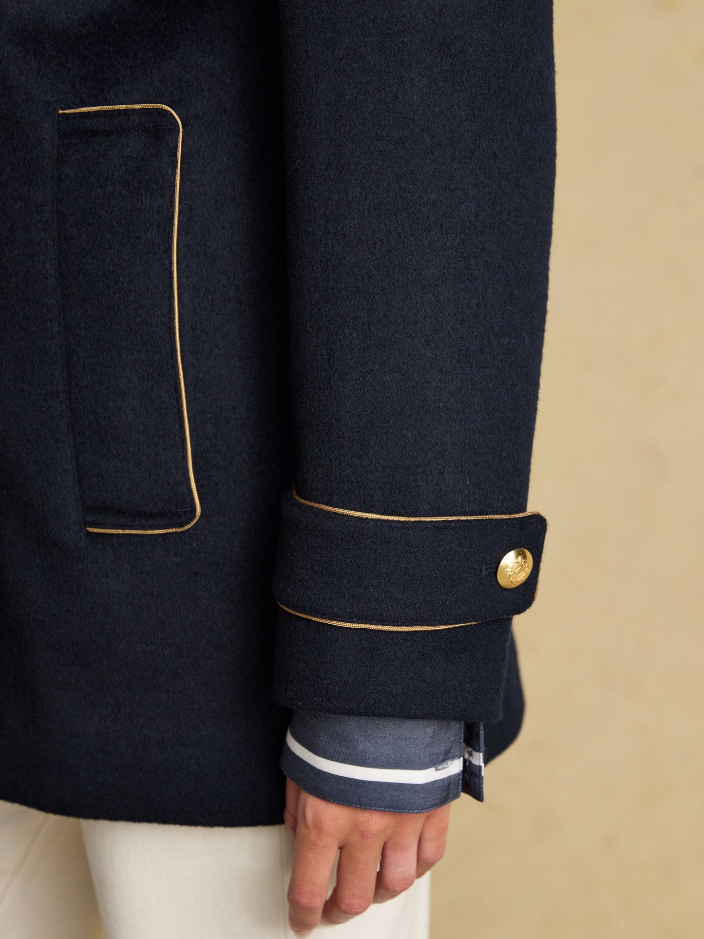 Belchamp Navy Wool Blend Peacoat with Beaded Badge