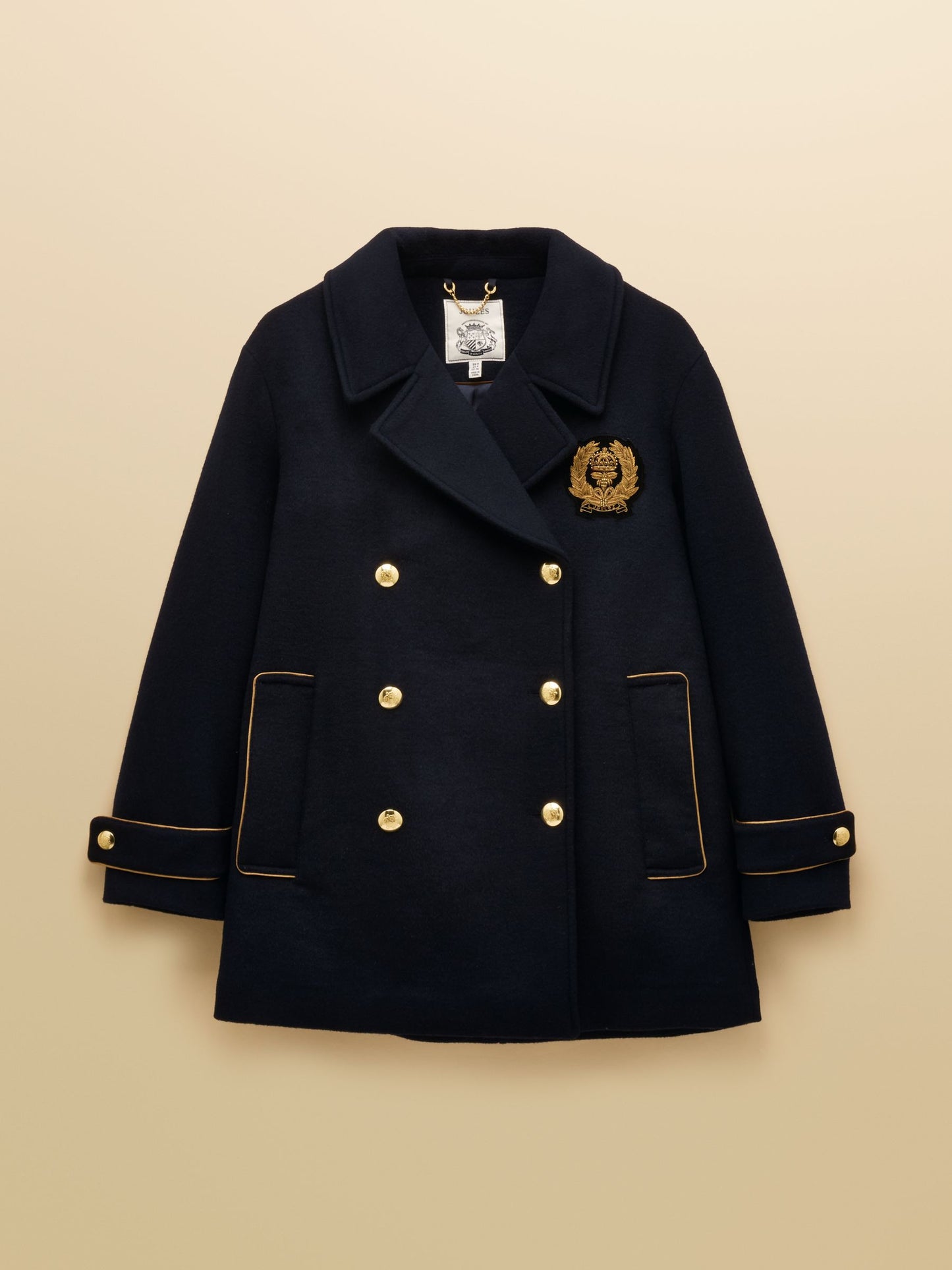 Belchamp Navy Wool Blend Peacoat with Beaded Badge