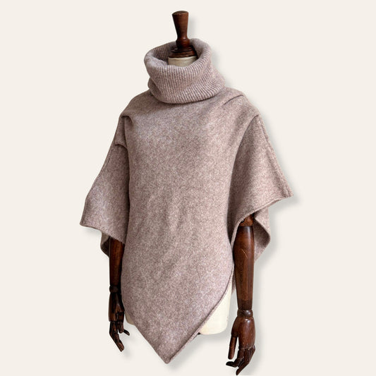 Knitted Roll Neck Poncho Oat Marl