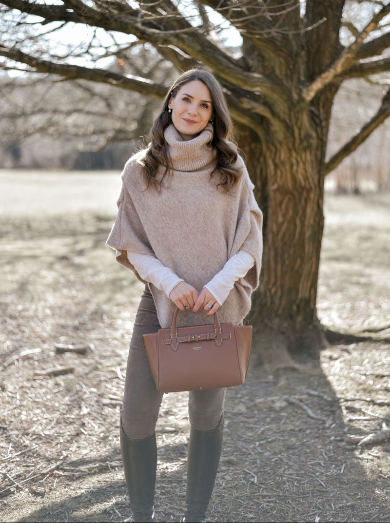 Knitted Roll Neck Poncho Oat Marl
