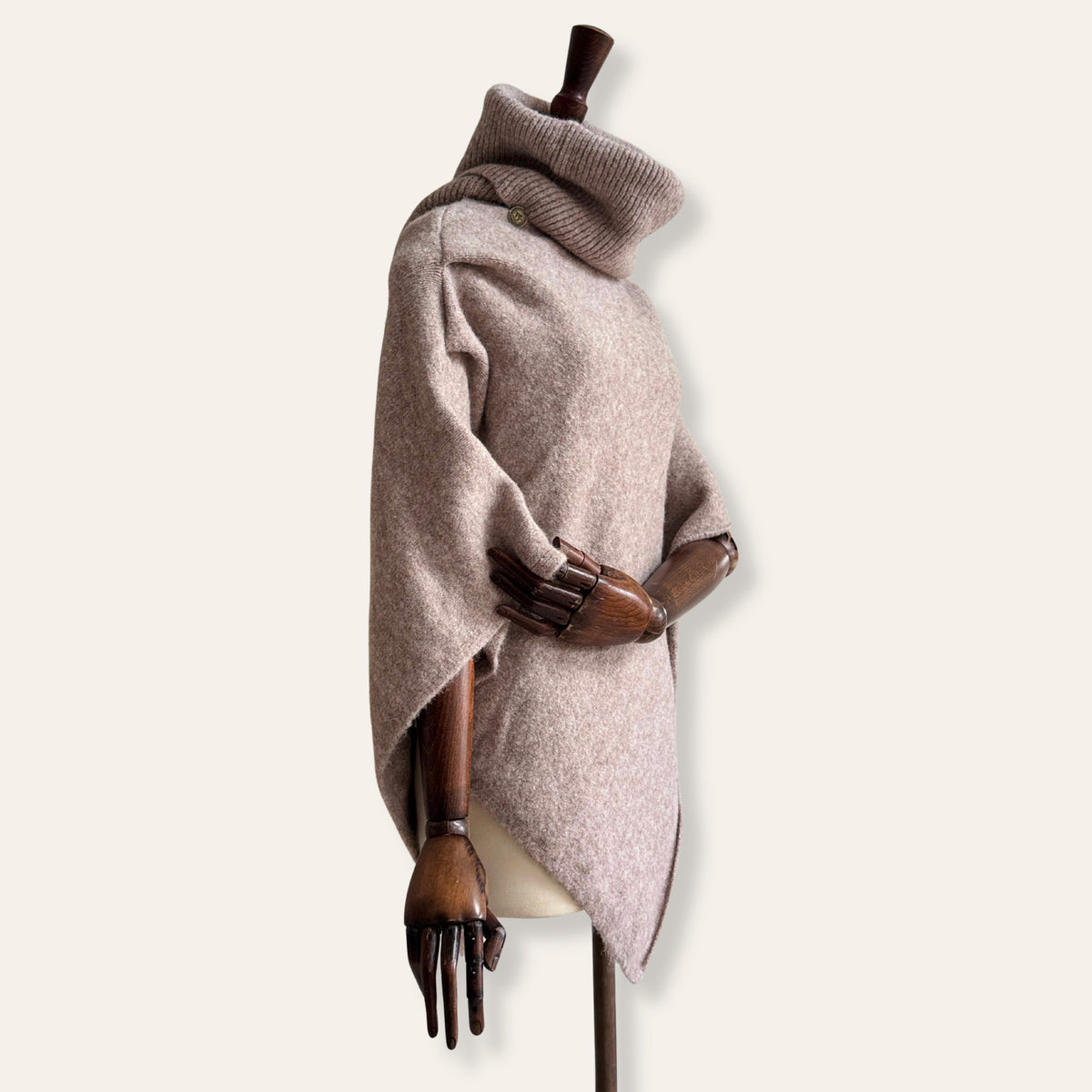 Knitted Roll Neck Poncho Oat Marl