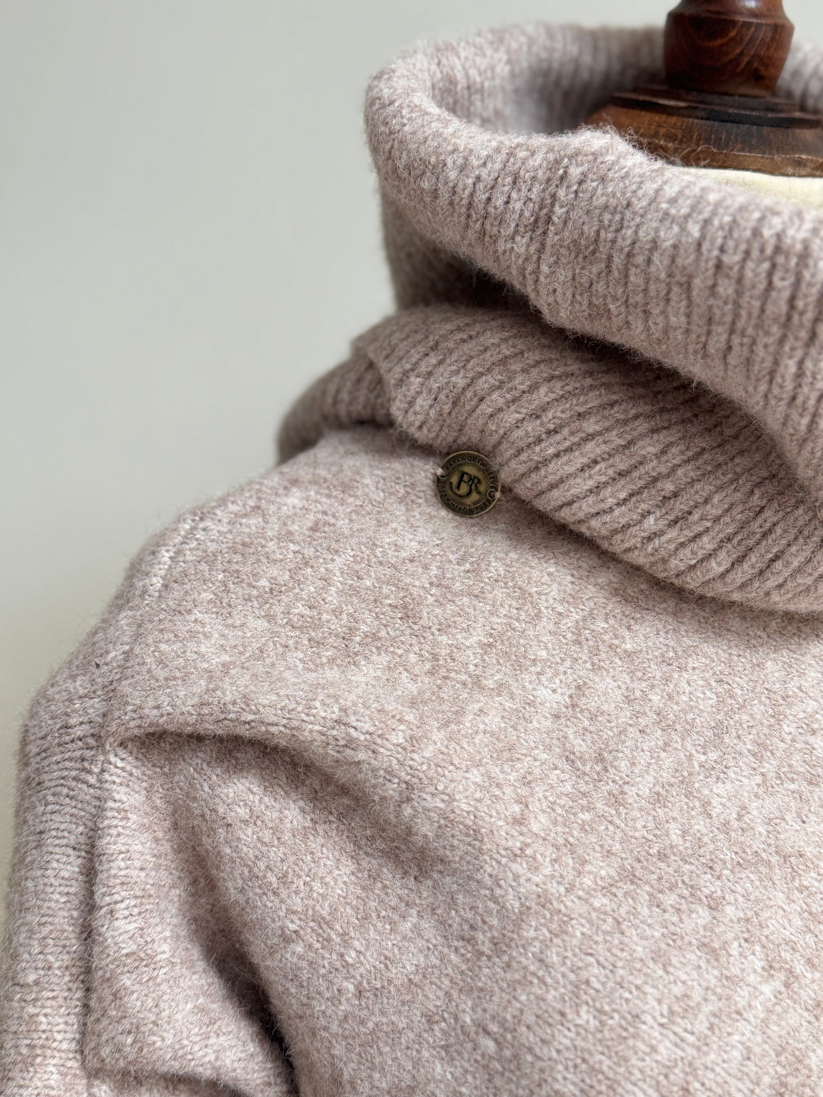 Knitted Roll Neck Poncho Oat Marl