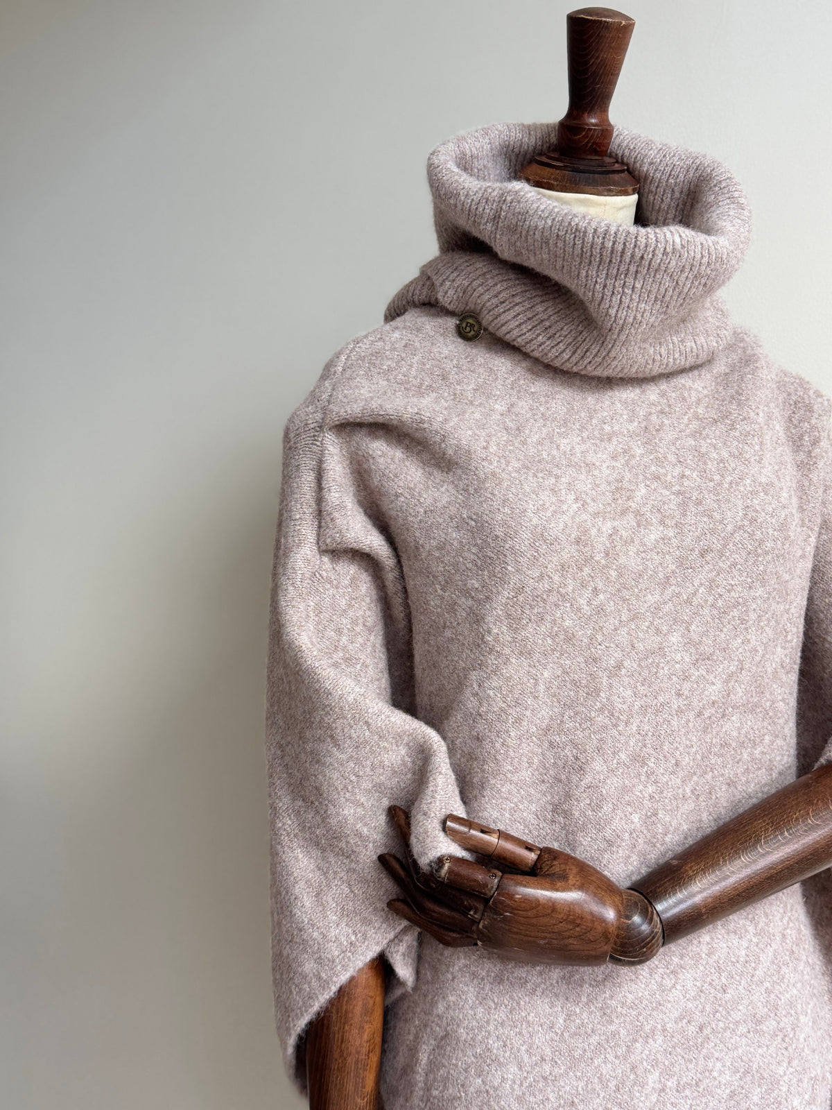 Knitted Roll Neck Poncho Oat Marl