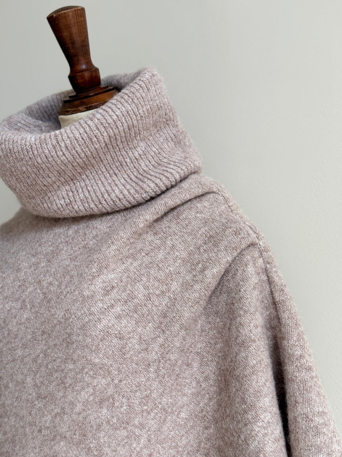 Knitted Roll Neck Poncho Oat Marl
