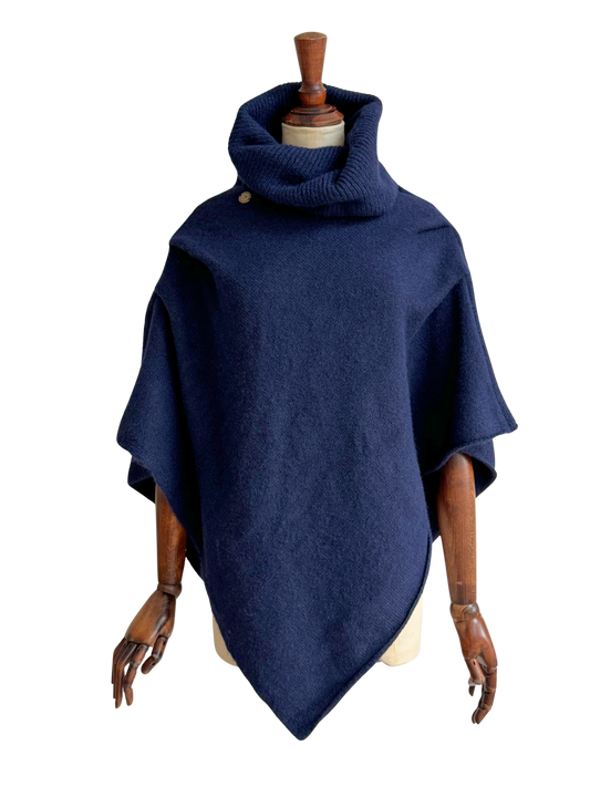 Knitted Roll Neck Poncho Navy Marl
