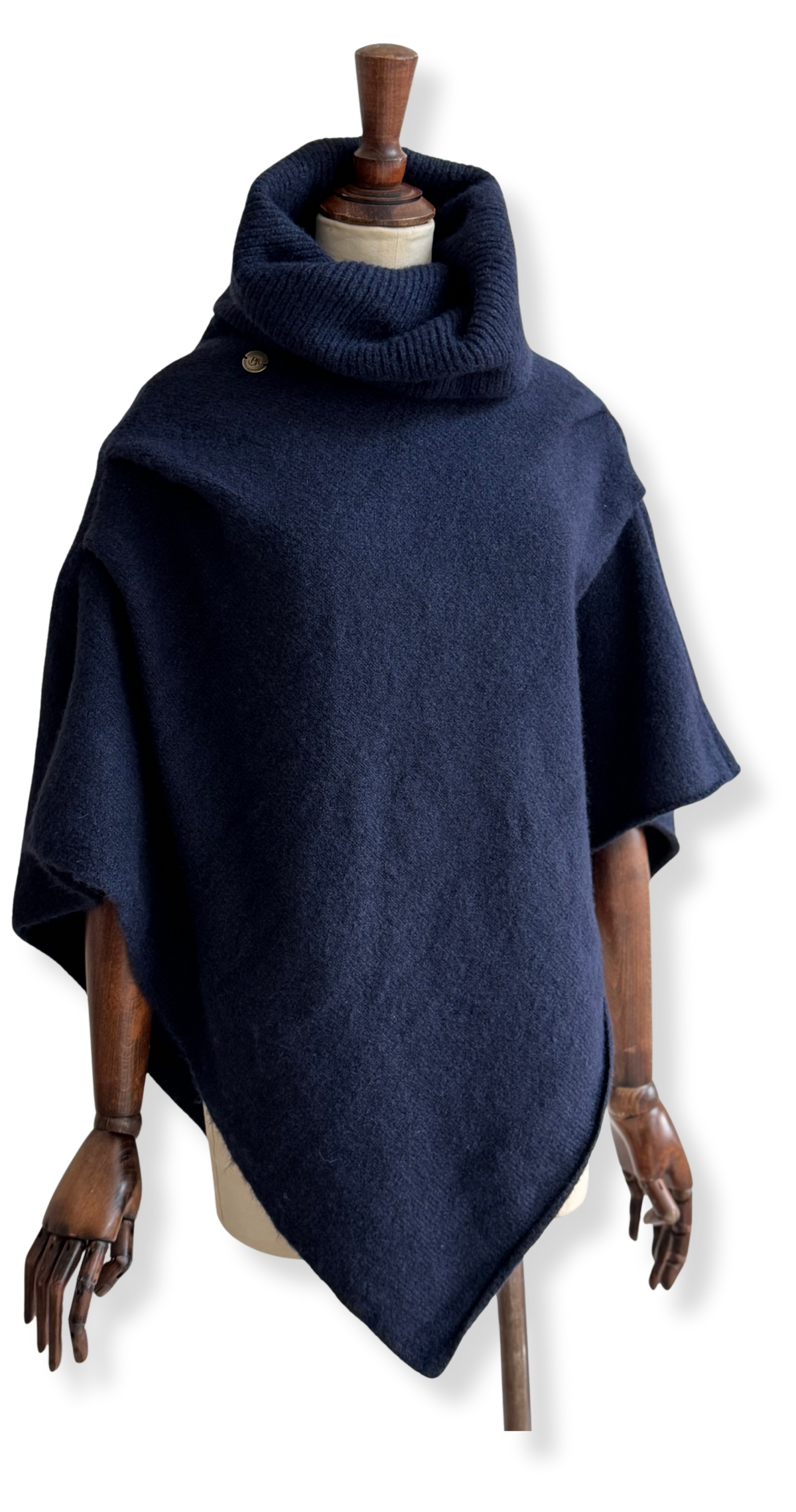 Knitted Roll Neck Poncho Navy Marl
