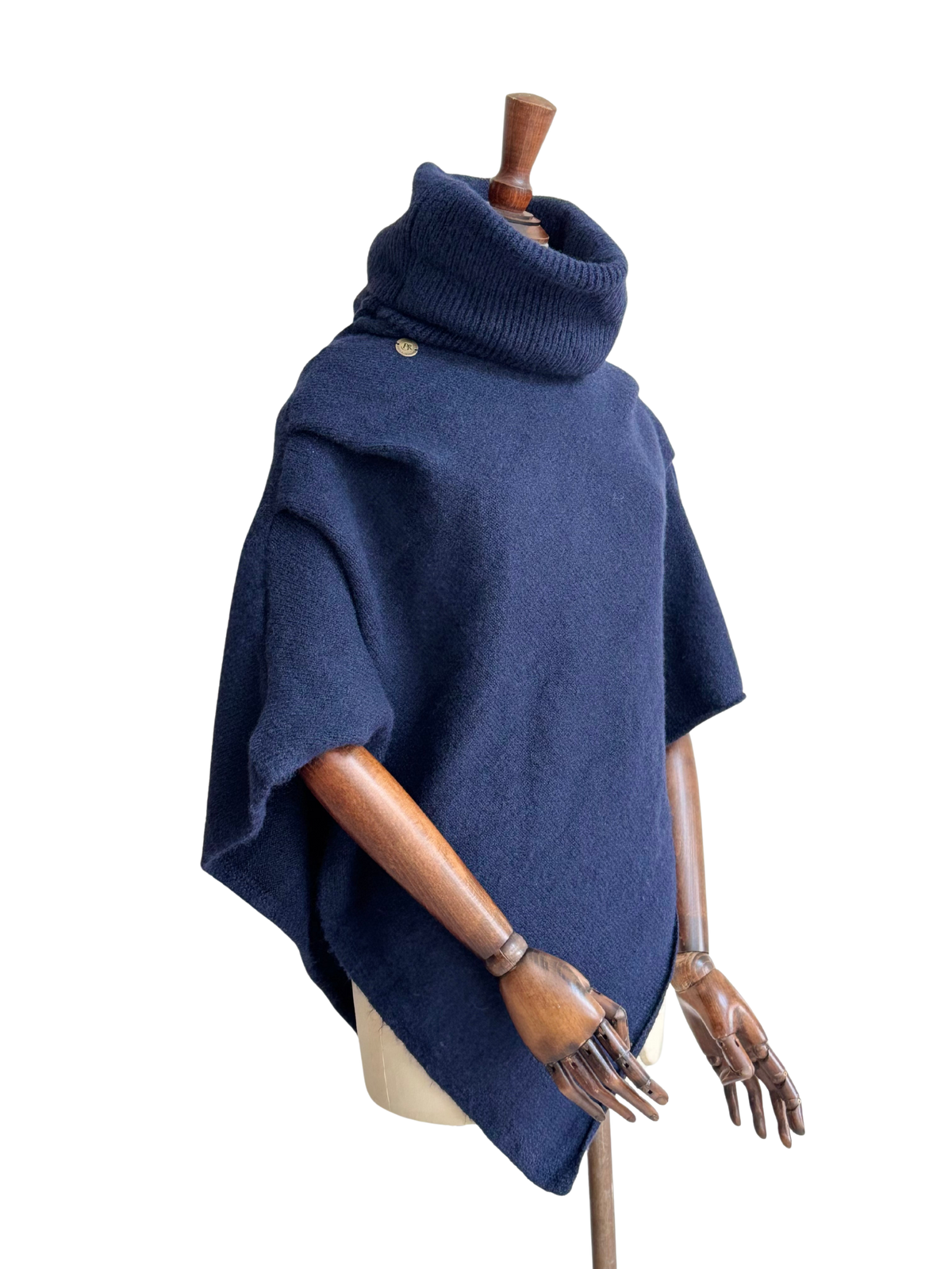Knitted Roll Neck Poncho Navy Marl