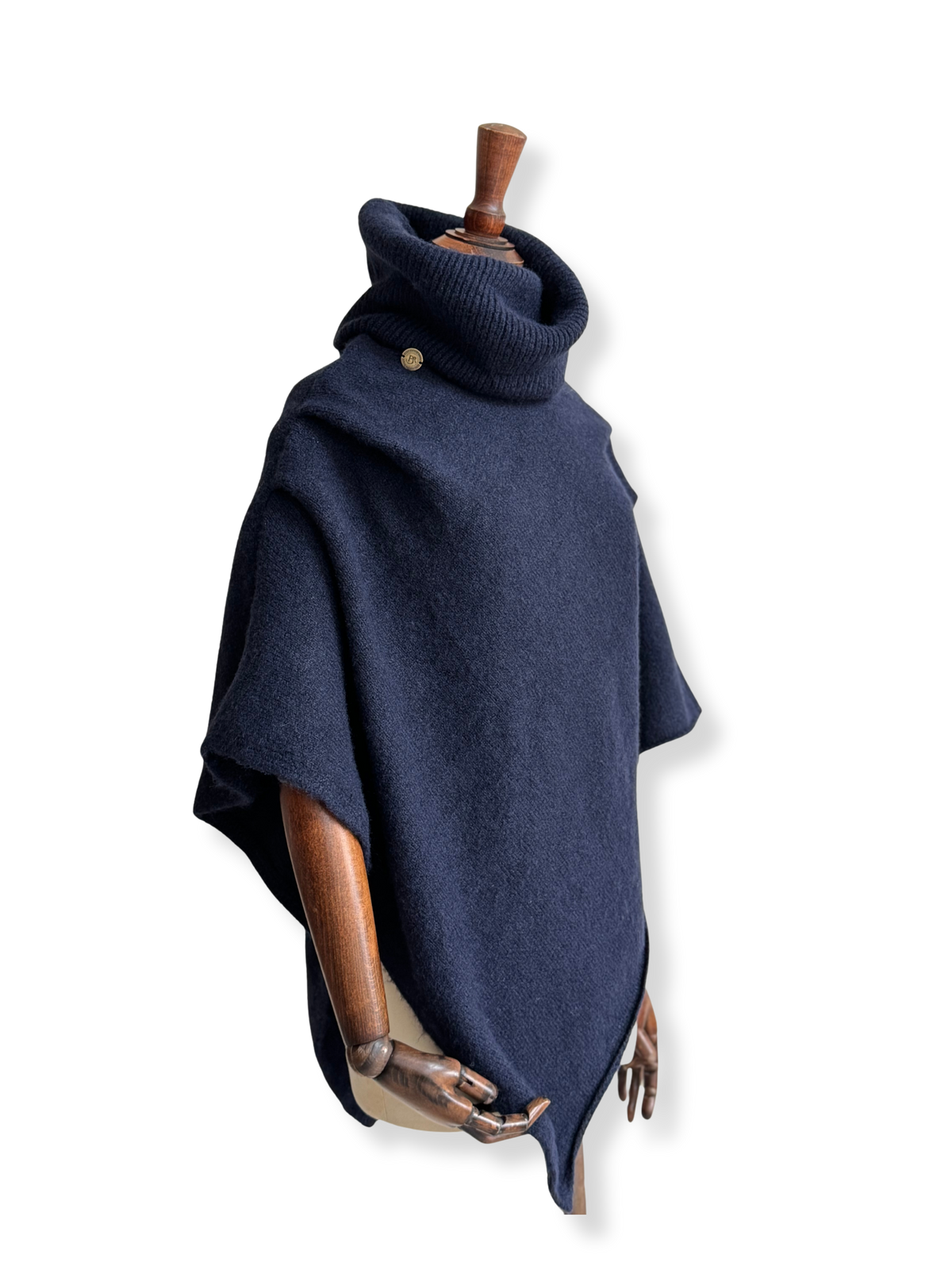 Knitted Roll Neck Poncho Navy Marl