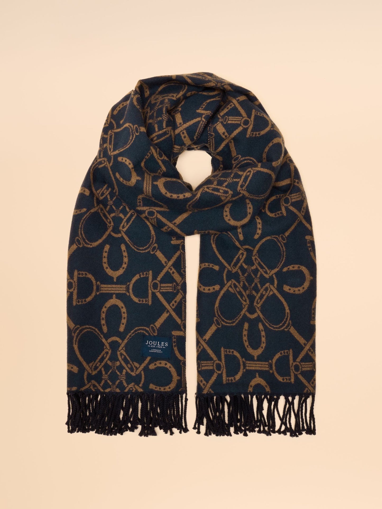Elissa Navy/Tan Double-Sided Jacquard Scarf