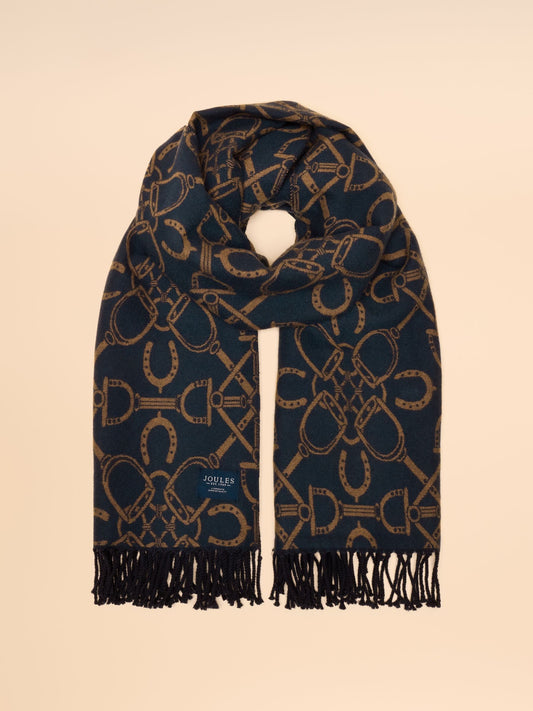 Elissa Navy/Tan Double-Sided Jacquard Scarf