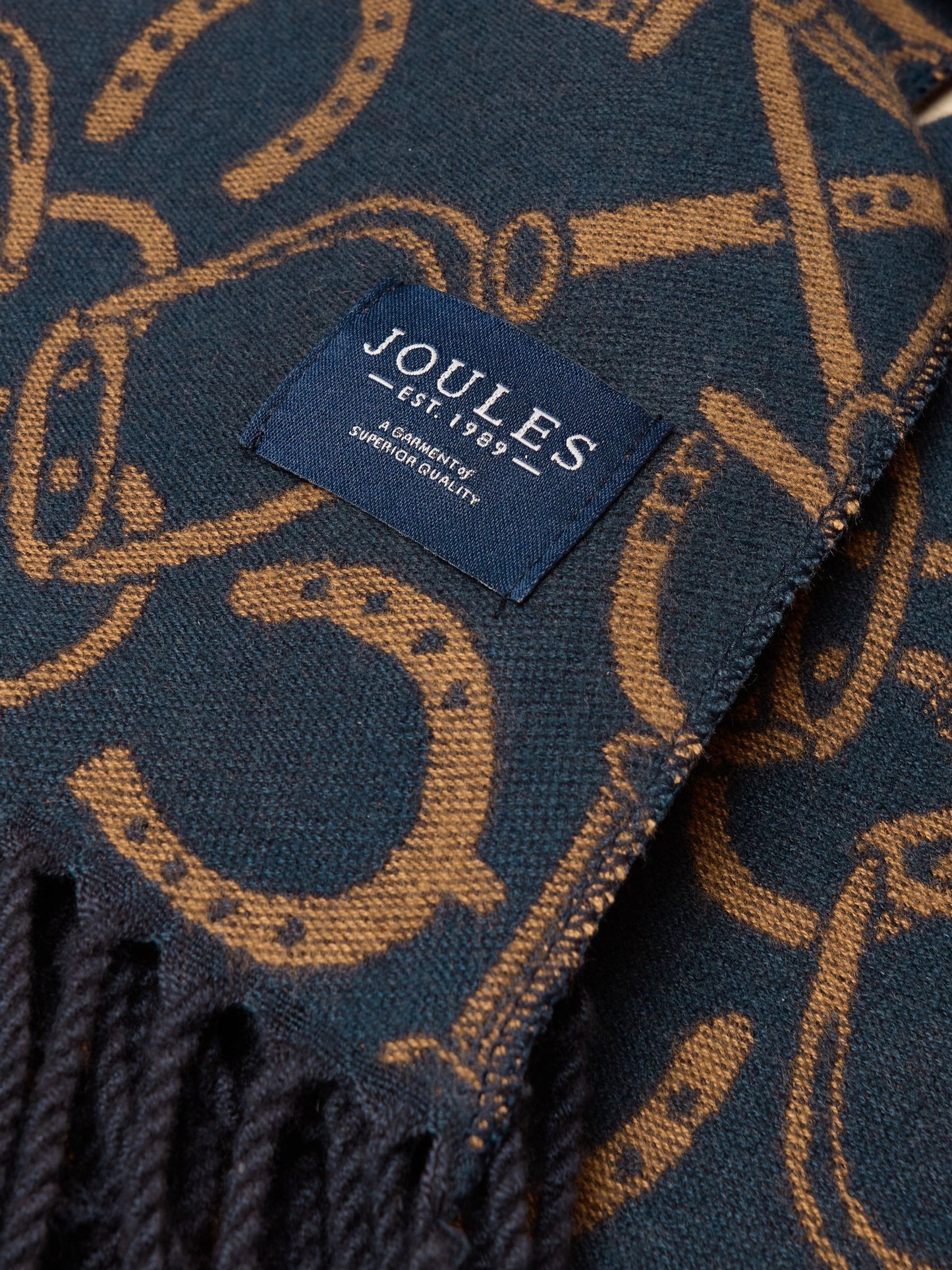 Elissa Navy/Tan Double-Sided Jacquard Scarf
