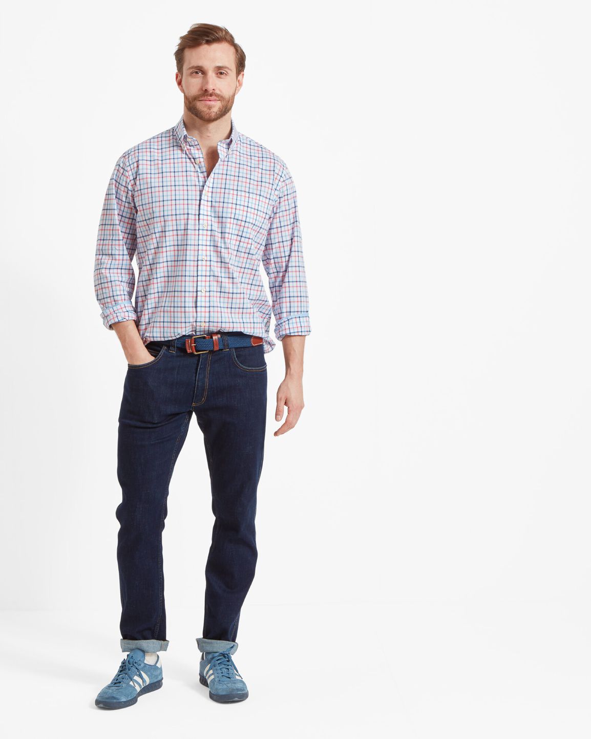 Holkham Classic Shirt Sky Blue/Sun Coral
