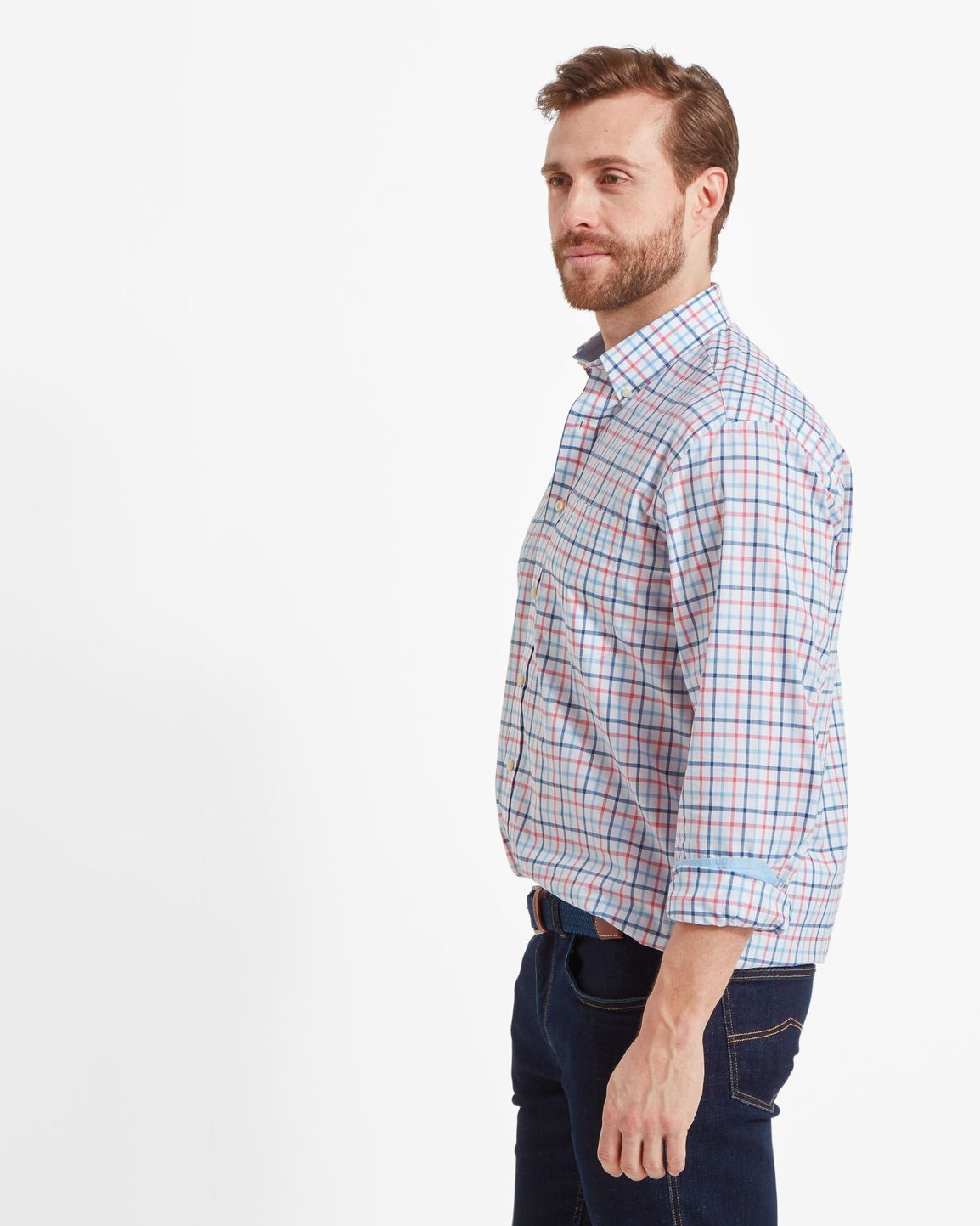 Holkham Classic Shirt Sky Blue/Sun Coral