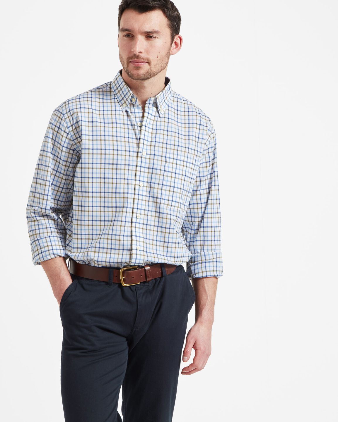 Holkham Classic Shirt Khaki/Sky blue
