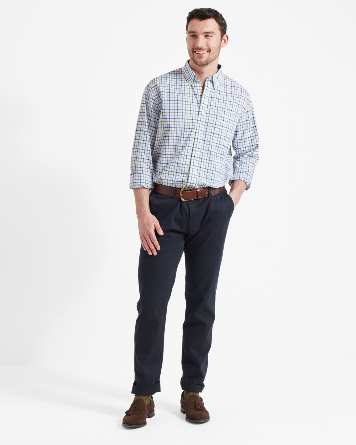 Holkham Classic Shirt Khaki/Sky blue