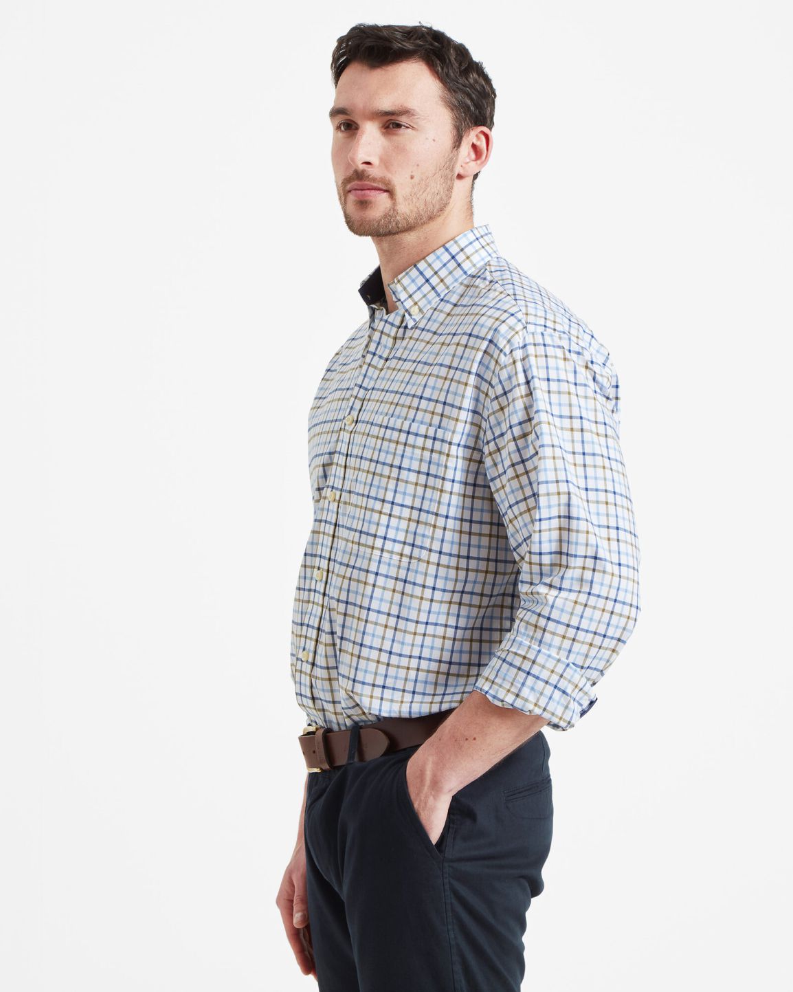 Holkham Classic Shirt Khaki/Sky blue