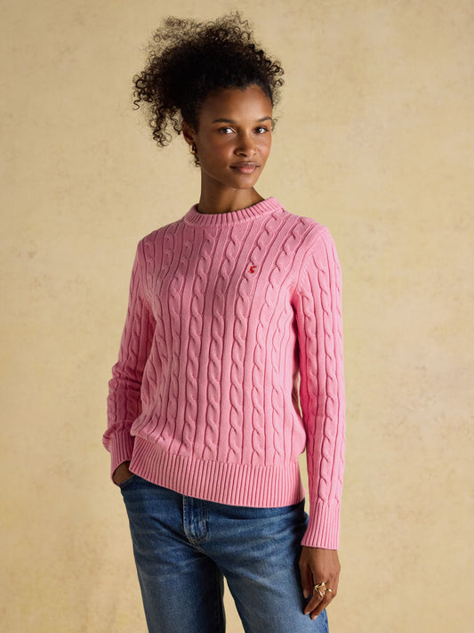 Classic Cable Pink Cotton Crew Neck Jumper