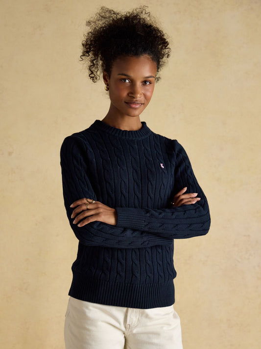 Classic Cable Navy Cotton Crew Neck Jumper